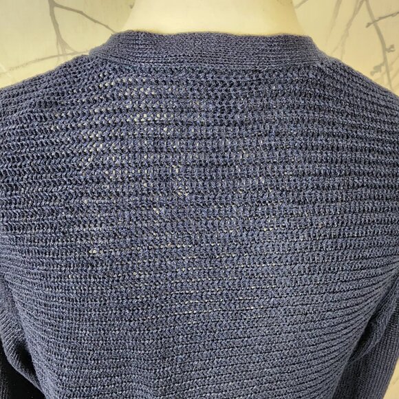 Talbots Navy 100% Linen Ribbed Knit Open Front Cardigan - Picture 4 of 6